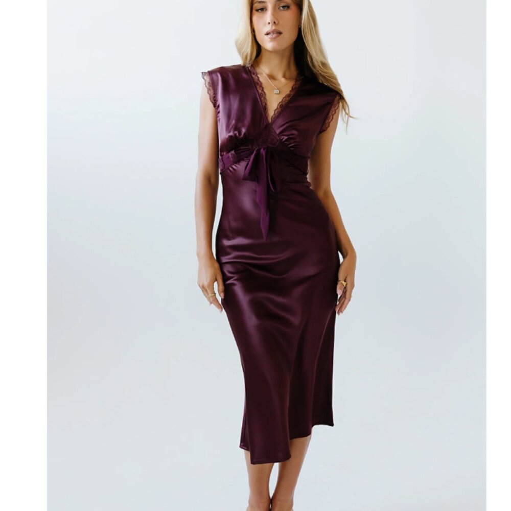 Bohme Riley Lace Trim Maxi Dress Burgundy XS